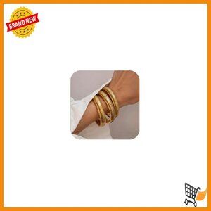 18K Gold Plated Chunky Bangle Bracelet Set of 3 Stretch Fit